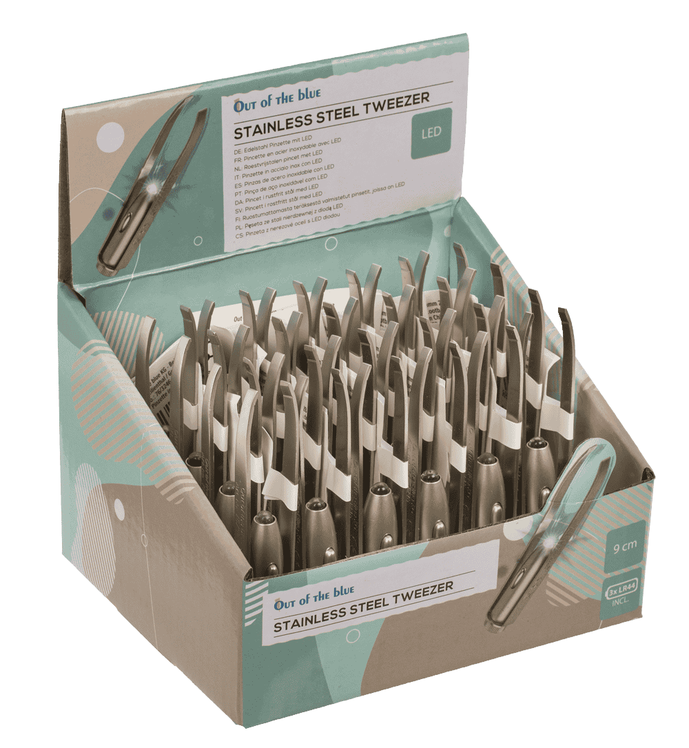 Stainless steel tweezer with LED (incl. batteries)