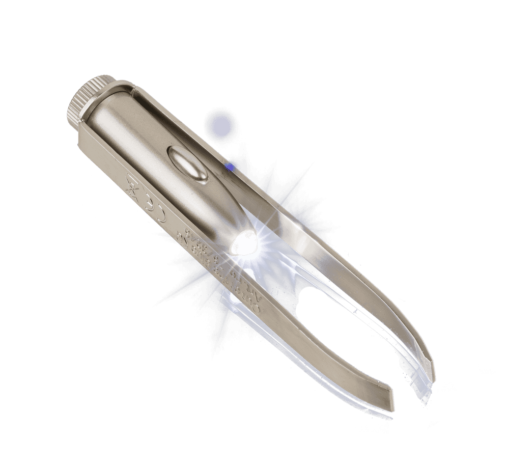 Stainless steel tweezer with LED (incl. batteries)