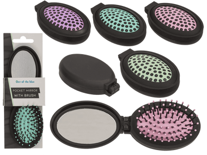 Folding pocket mirror with hair brush,