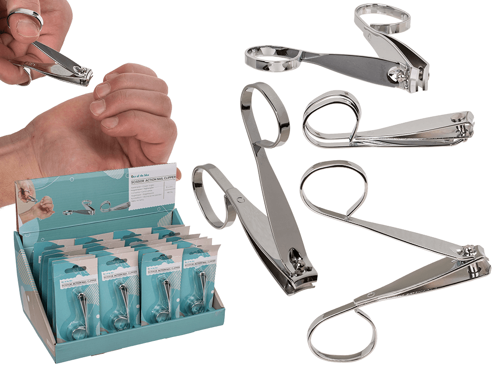 76-3422_000.png Schaaractie nagelknippers op blisterkaart, 24 stuks per display, met handgreep en glanzende afwerking.