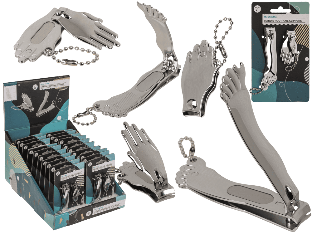 Set van 2 nagelknippers voor handen en voeten, inclusief display met 20 stuks, op een kaart.