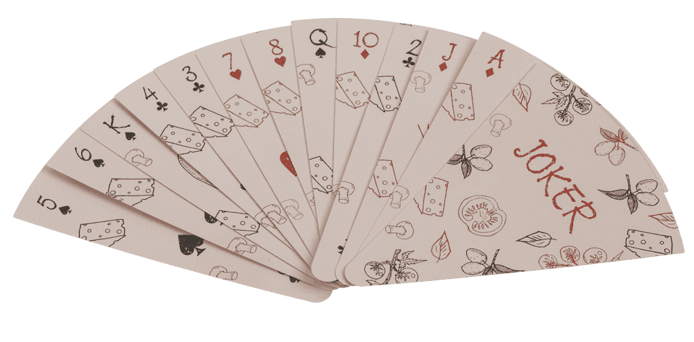 Cartas de juego, pizza