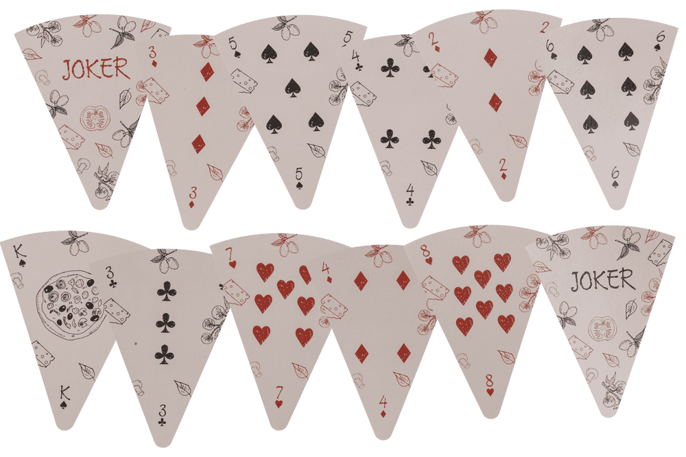 Cartas de juego, pizza