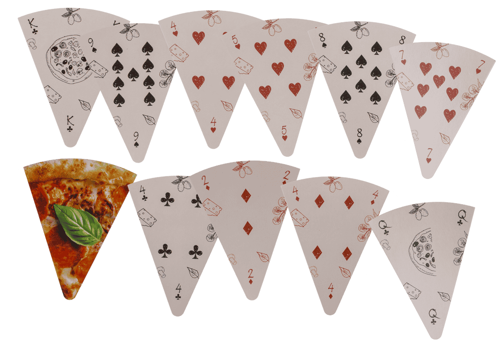 Cartas de juego, pizza