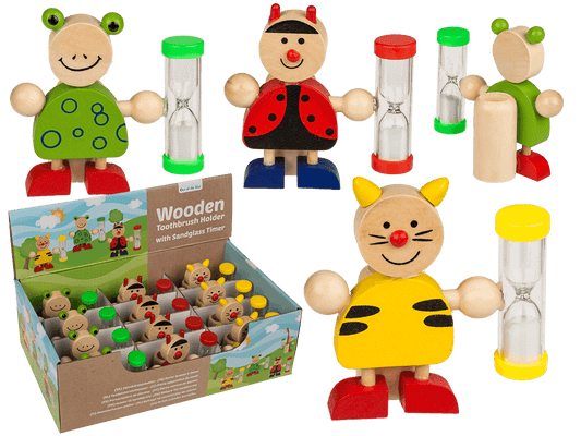 Wooden Toothbrush Holder, Animals with Hourglass,
