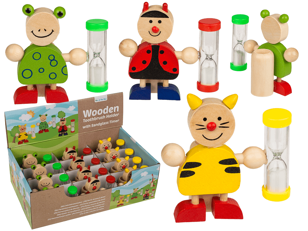 Wooden Toothbrush Holder, Animals with Hourglass,