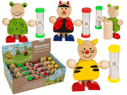 Wooden Toothbrush Holder, Animals with Hourglass,