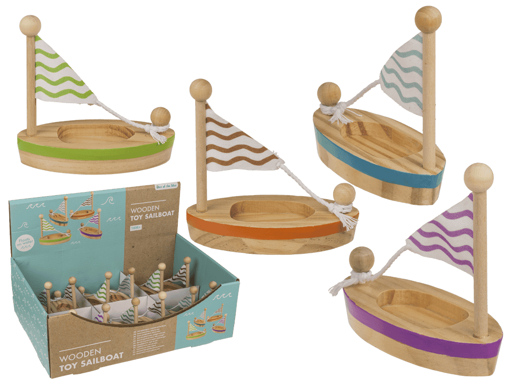 Wooden Toy Sailboat, 11,5 x 5,5 cm