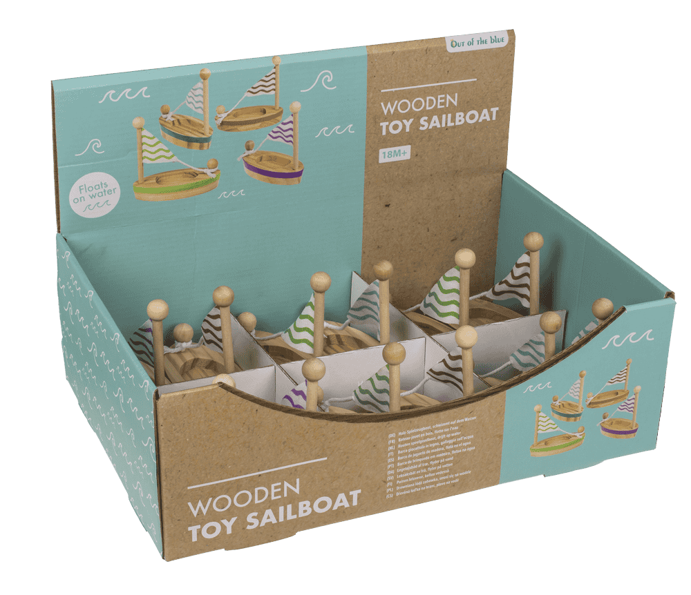 Wooden Toy Sailboat, 11,5 x 5,5 cm