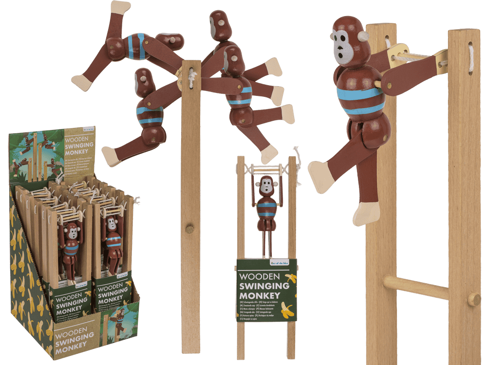 Wooden Swinging Monkey, 7x2,2x23 cm,