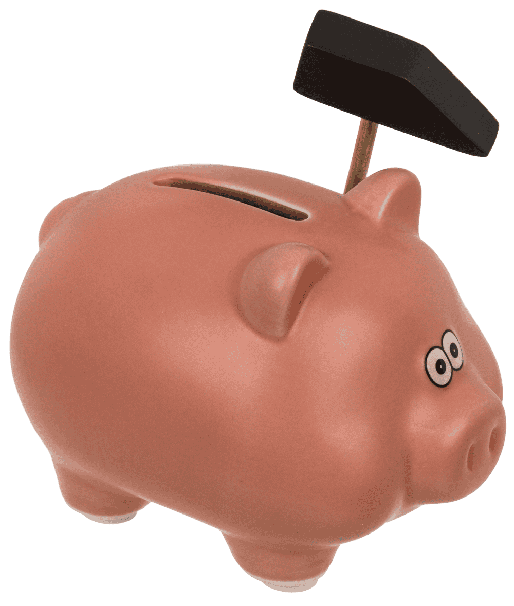 Hucha, cerdo cómico con martillo