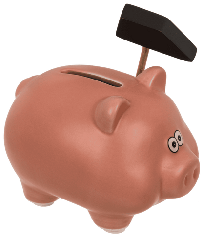 Hucha, cerdo cómico con martillo