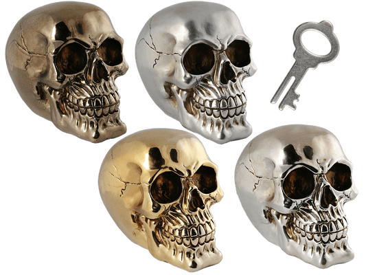 Polyresin savings box with lock, Skull,
