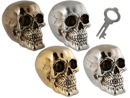 Polyresin savings box with lock, Skull,