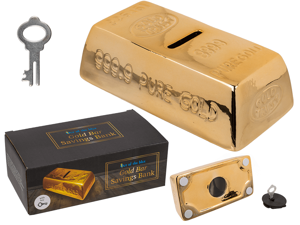 Savings Box with lock, Gold Bar,