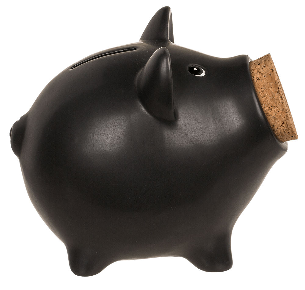 Saving bank, pig with corc closing nose,