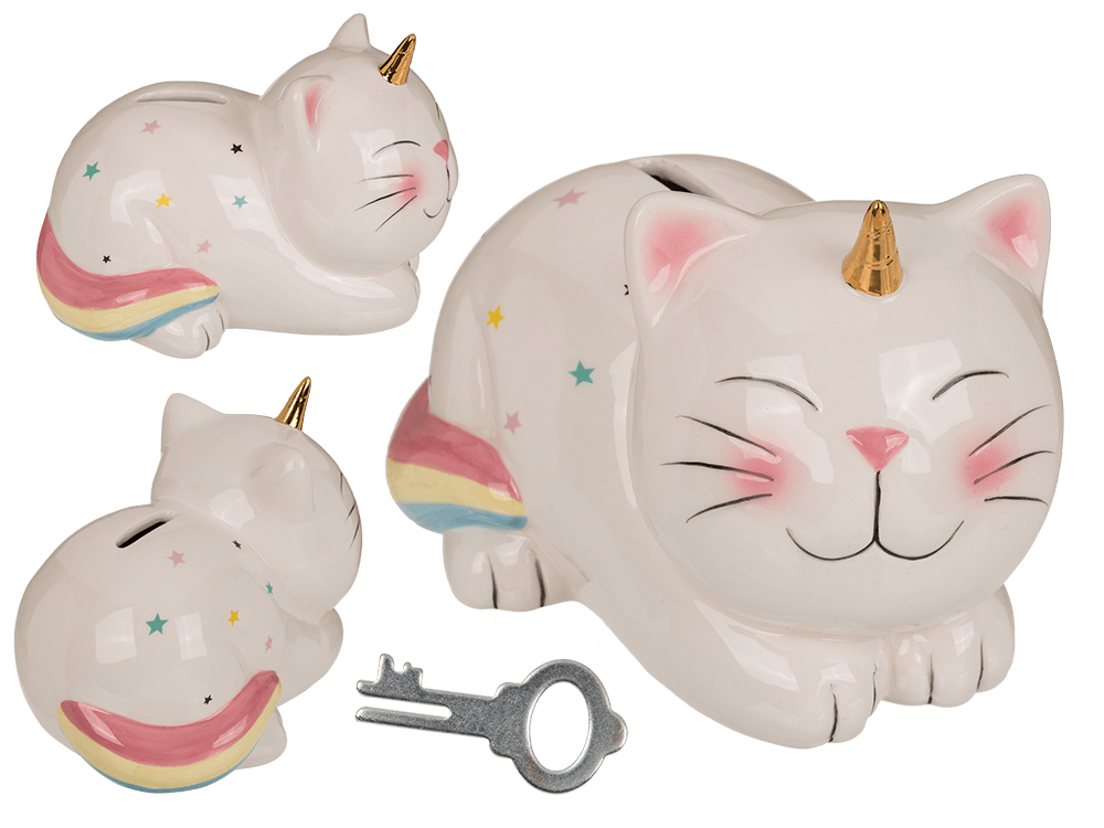 Savings bank with lock, Unicorn Cat,