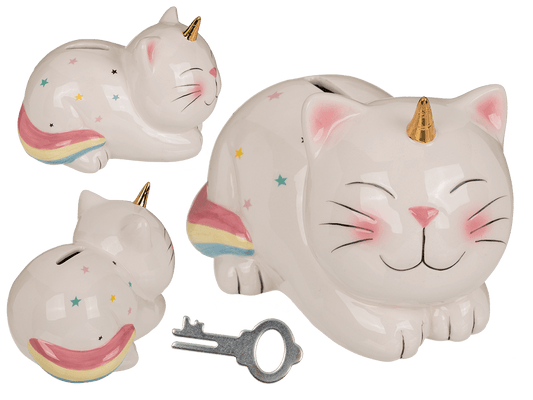 Savings bank with lock, Unicorn Cat,