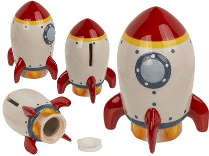 Money box, Rocket, 12.5 x 7 cm, stoneware,