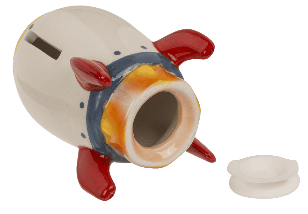 Money box, Rocket, 12.5 x 7 cm, stoneware,