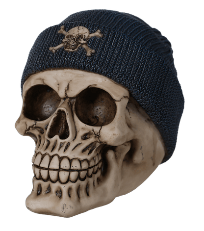 Polyresin savings bank, Skull with fishers hat,