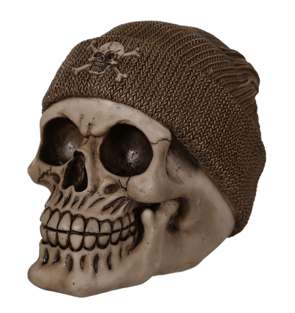 Polyresin savings bank, Skull with fishers hat,