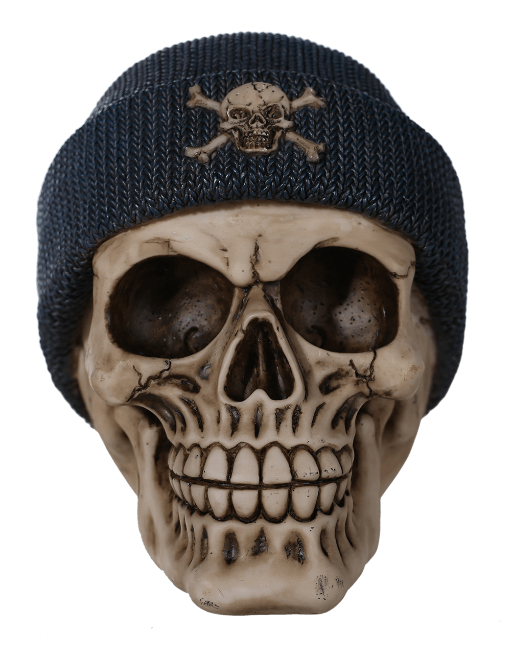 Polyresin savings bank, Skull with fishers hat,
