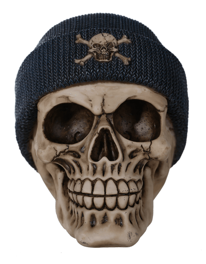 Polyresin savings bank, Skull with fishers hat,