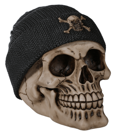 Polyresin savings bank, Skull with fishers hat,