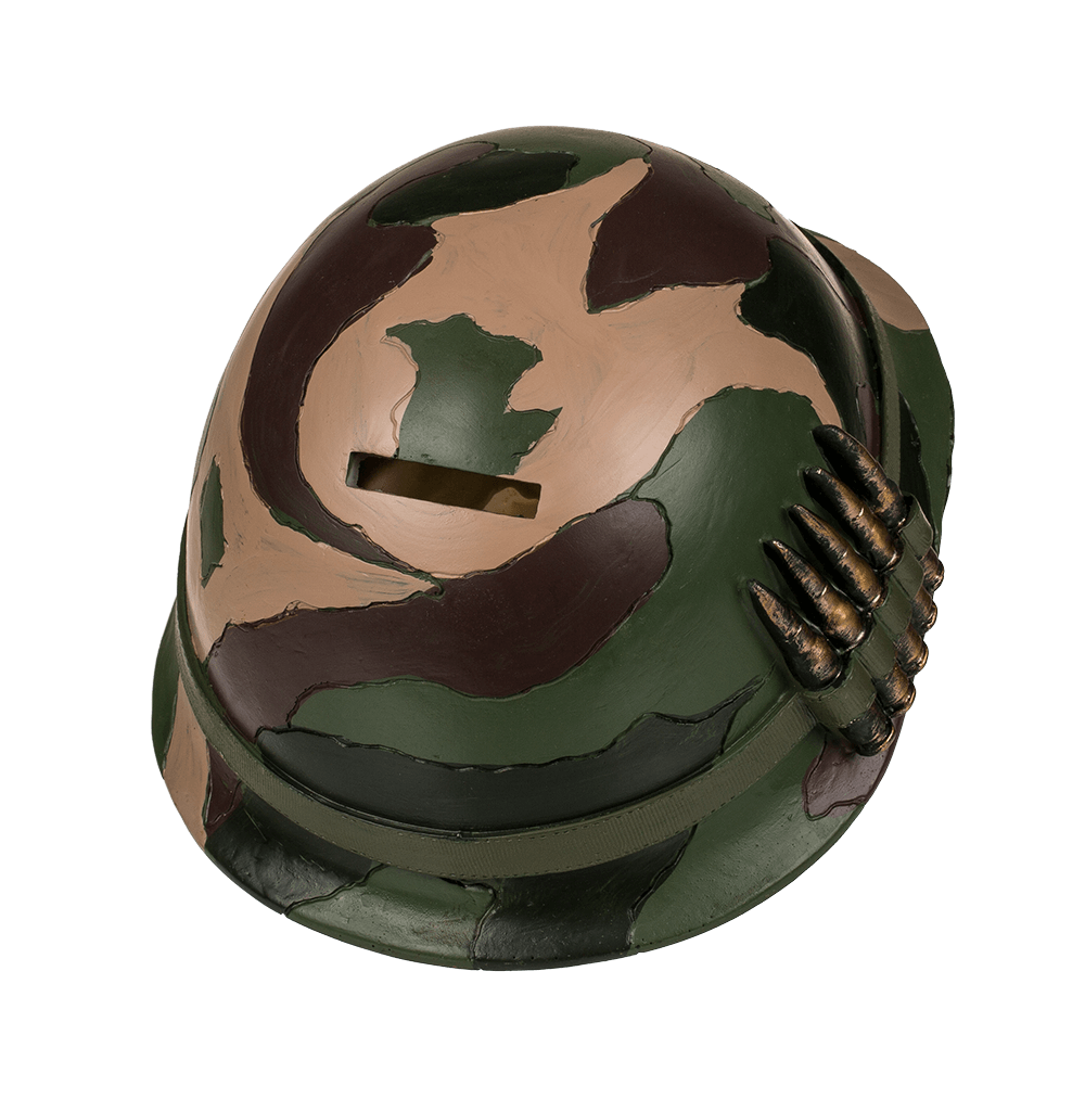 Polyresin savings bank with lock,