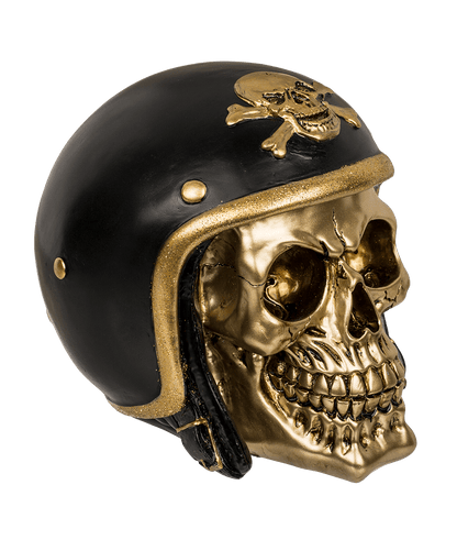 Savings bank with lock, Skull with bike helmet,
