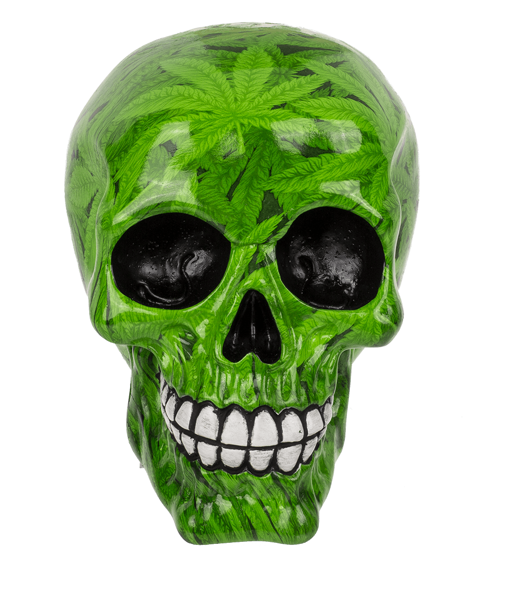 Savings bank with lock, Skull with leaves,