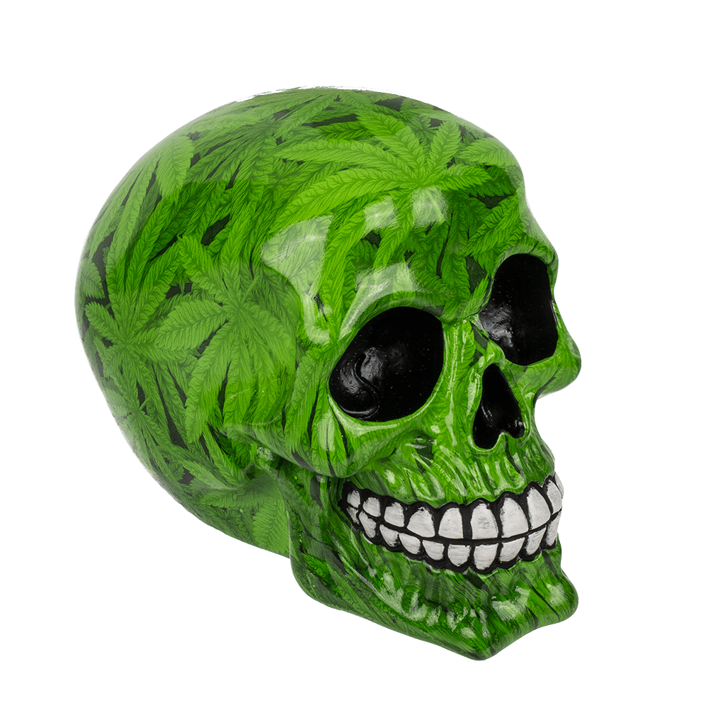 Savings bank with lock, Skull with leaves,