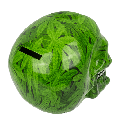 Savings bank with lock, Skull with leaves,