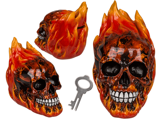 Savings bank with lock, Skull with leaves,