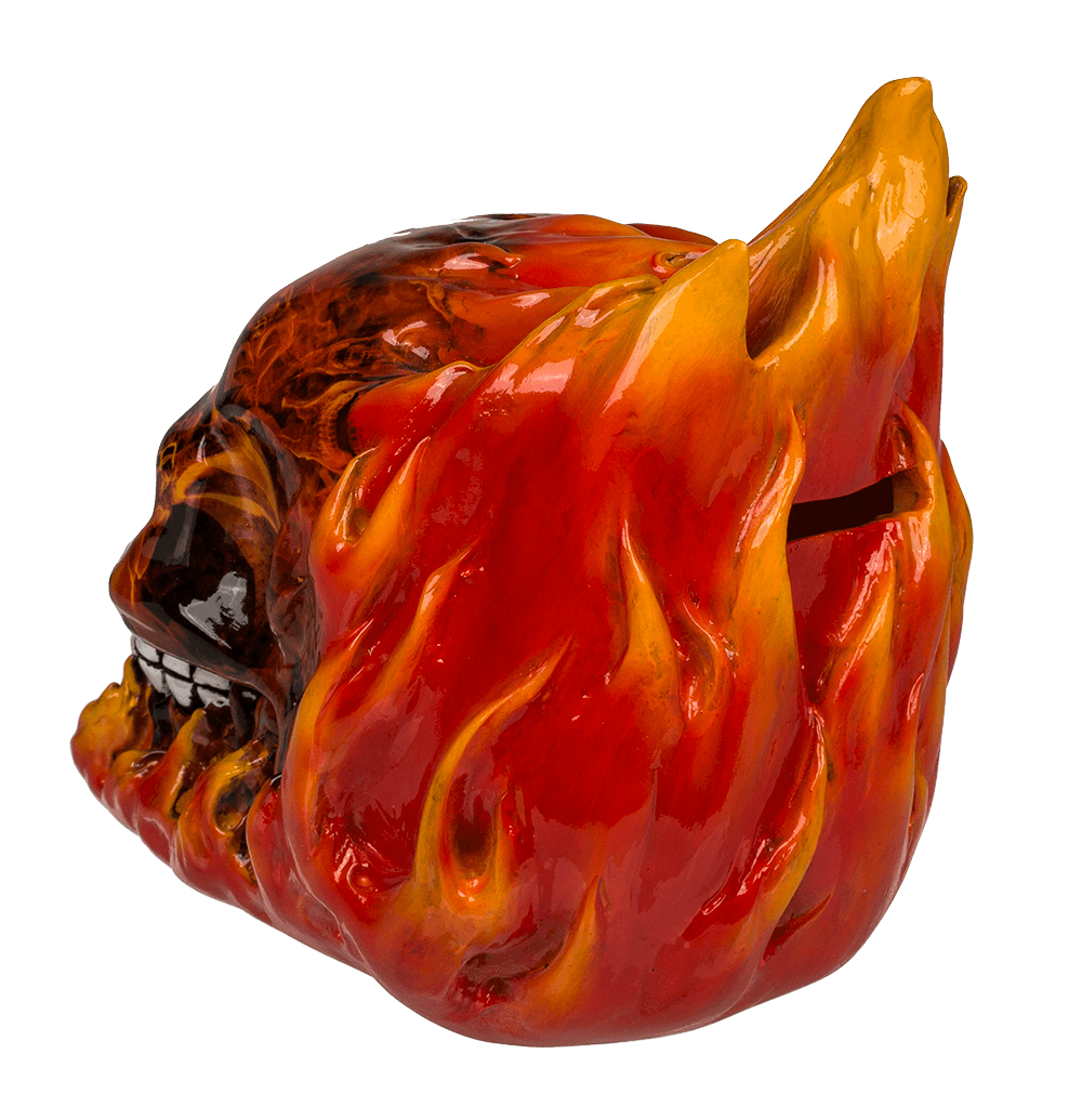 Savings bank with lock, Skull with leaves,