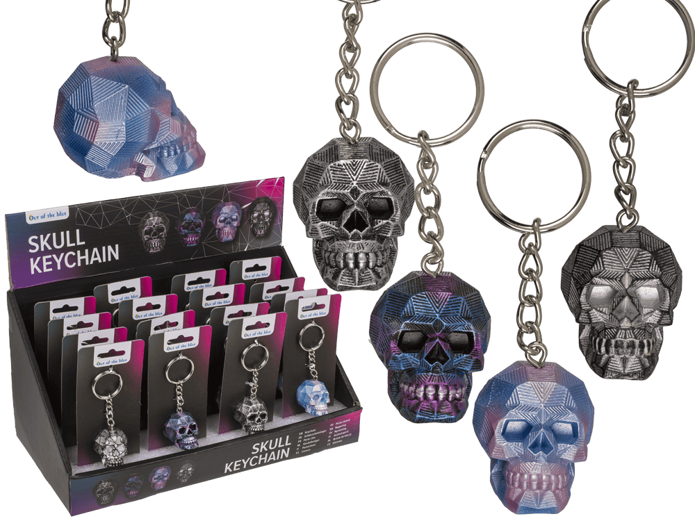 Metal Keychain, Metallic Skull, ca. 4 cm,