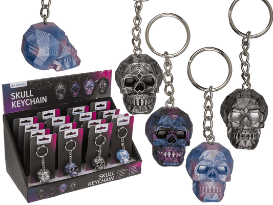 Metal Keychain, Metallic Skull, ca. 4 cm,