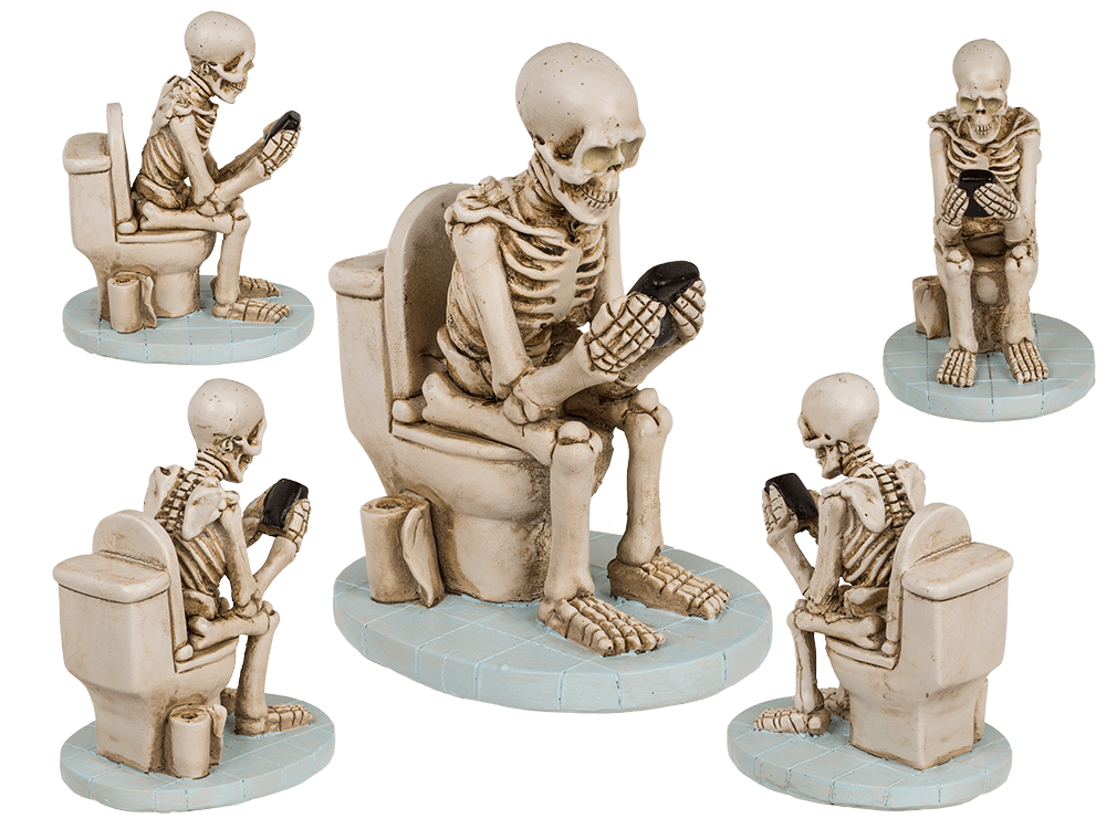 Skeleton on Toilet, ca. 13 x 10 cm,