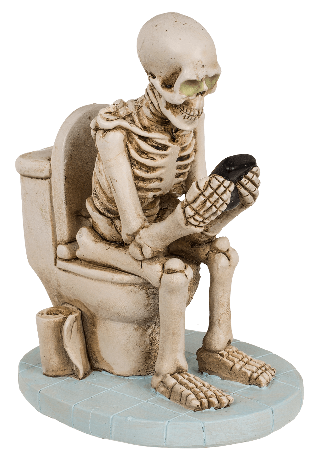 Skeleton on Toilet, ca. 13 x 10 cm,