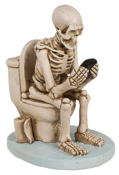 Skeleton on Toilet, ca. 13 x 10 cm,