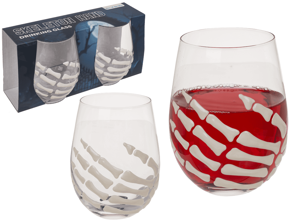 Drinking Glass, Skeleton hand, set of 2,