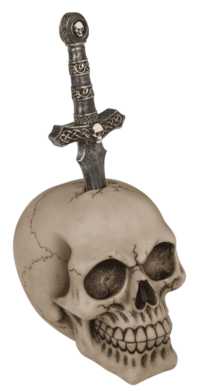 Saving bank with lock, Skull with blade,