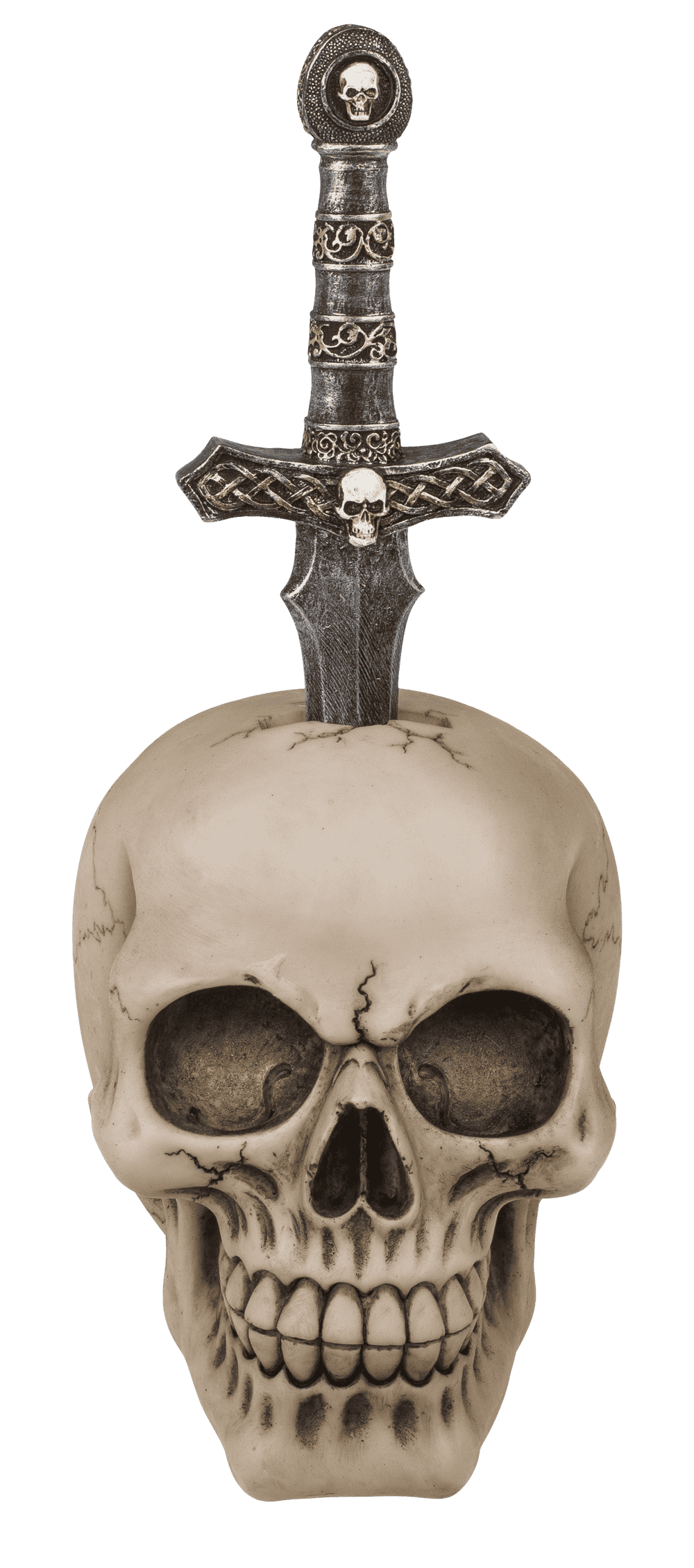 Saving bank with lock, Skull with blade,