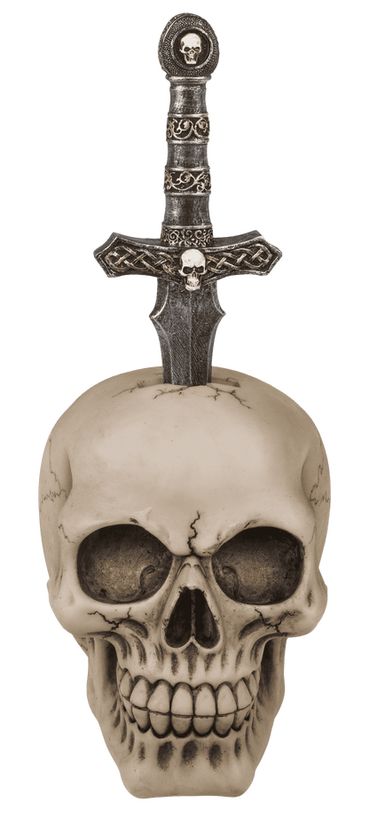 Saving bank with lock, Skull with blade,