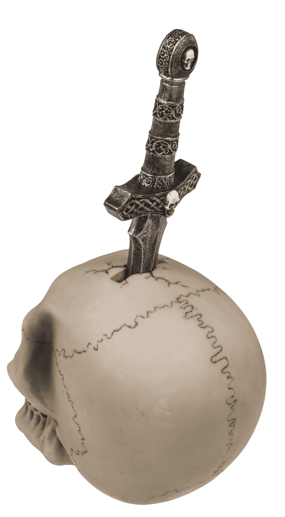 Saving bank with lock, Skull with blade,