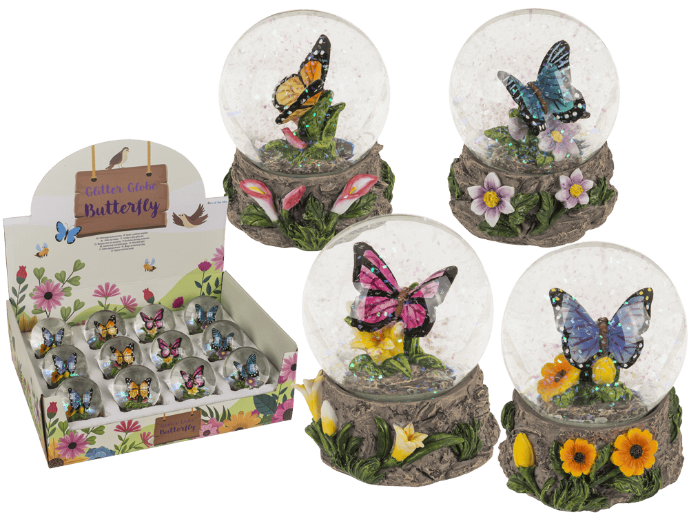 Polyresin glitter globe,Butterfly, on base,