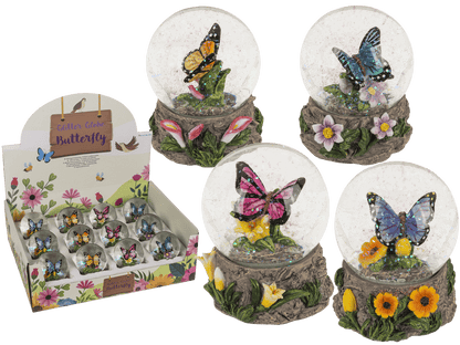 Polyresin glitter globe,Butterfly, on base,