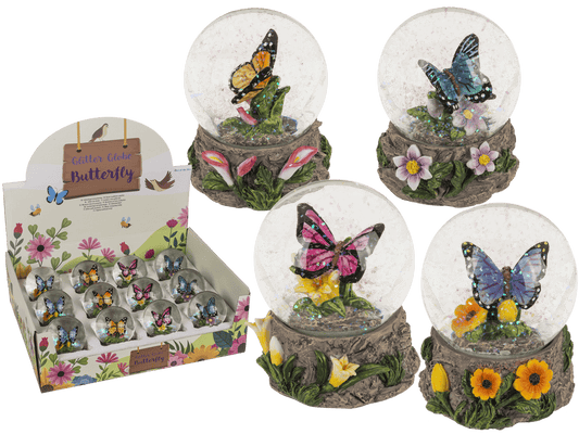 Polyresin glitter globe,Butterfly, on base,