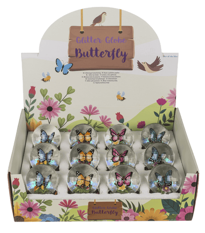 Polyresin glitter globe,Butterfly, on base,